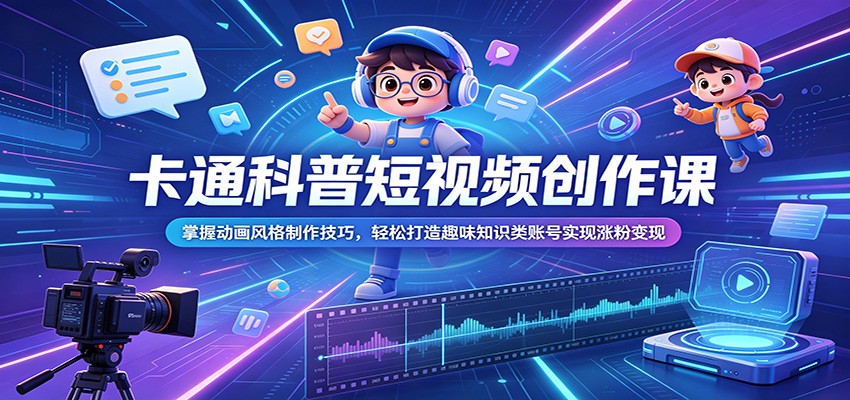 卡通科普短视频创作课:掌握动画风格制作技巧,轻松打造趣味知识类账号实现涨粉变现-旺仔资源库