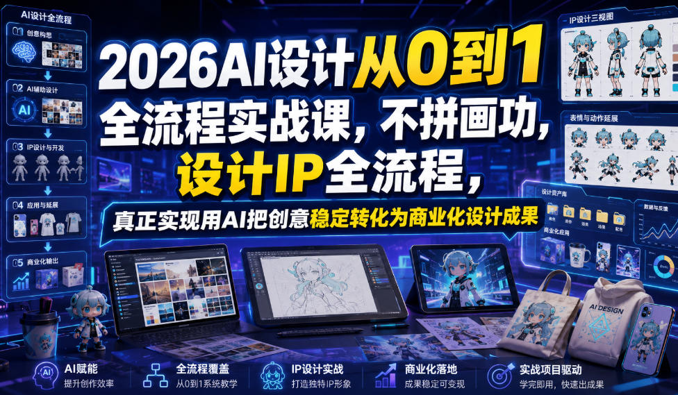2026AI设计从0到1全流程实战课,不拼画功,设计IP全流程,真正实现用AI把创意稳定转化为商业化设计成果-旺仔资源库