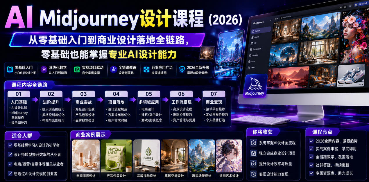 AI Midjourney设计课程(2026),从零基础入门到商业设计落地全链路,零基础也能掌握专业AI设计能力(更新0913)-旺仔资源库