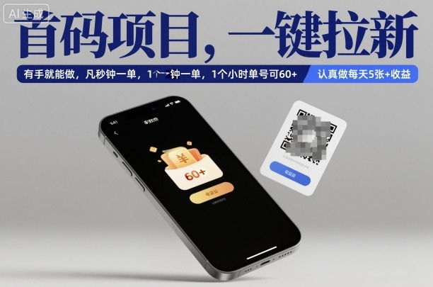 首码项目,一键拉新,有手就能做,几秒钟一单,1个小时单号可60+,认真做每天5张+收益【揭秘】-旺仔资源库