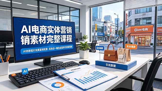 AI电商实体营销素材完整课程，AI创意短片完美复刻实景，实体店一键生成宣传引流短视频-旺仔资源库