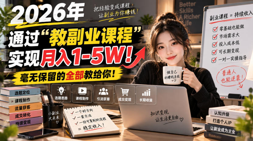 2026年通过“教副业课程”实现月入1-5W!毫无保留的全部教给你!【揭秘】-旺仔资源库