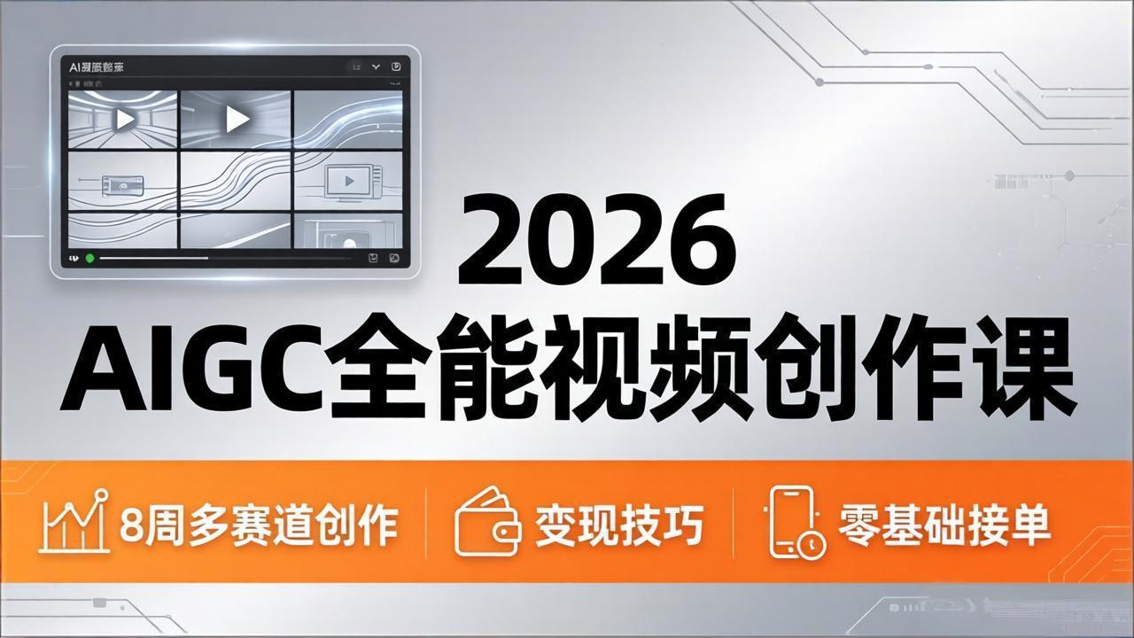 2026AIGC全能视频创作课，8周吃透多赛道创作+变现，零基础也能高效出片接单-旺仔资源库
