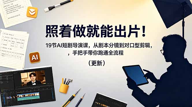 照着做就能出片！19节AI短剧导演课，从剧本分镜到对口型剪辑，手把手带你跑通全流程(更新-旺仔资源库
