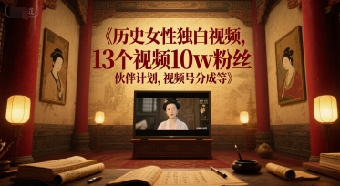 历史女性独白视频，13个视频10w粉丝，伙伴计划，视频号分成等-旺仔资源库