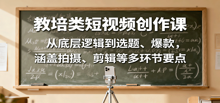 教培类短视频创作课：从底层逻辑到选题、爆款，涵盖拍摄、剪辑等多环节要点-旺仔资源库