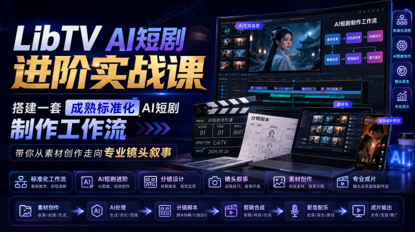 LibTV AI短剧进阶实战课，搭建一套成熟标准化AI短剧制作工作流，带你从素材创作走向专业镜头叙事(更新)-旺仔资源库
