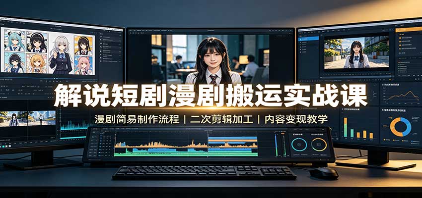 解说短剧漫剧搬运实战课:漫剧简易制作流程,二次剪辑加工,内容变现教学-旺仔资源库