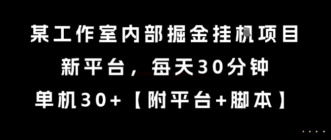某工作室内部掘金挂G项目，新平台，每天30分钟，单机30+【揭秘】-旺仔资源库