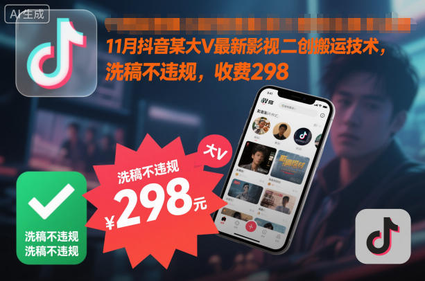 11月抖音某大V最新影视二创搬运技术,洗稿不违规,收费298-旺仔资源库