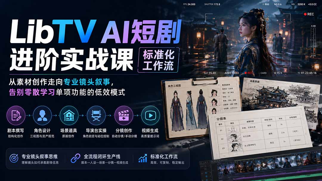 LibTV AI短剧进阶实操课标准化工作流;从素材创作走向专业镜头叙事,告别零散学习单项功能的低效模式-旺仔资源库
