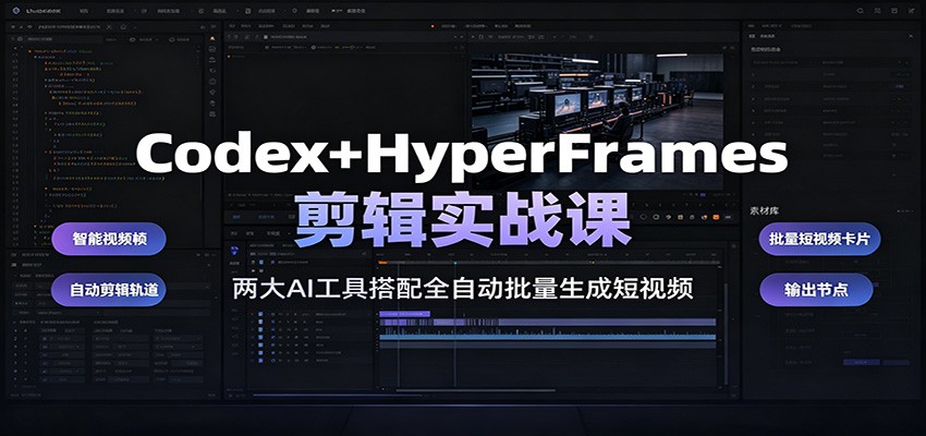 Codex+HyperFrames剪辑实战课:两大AI工具搭配全自动批量生成短视频-旺仔资源库