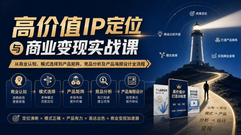 【无水印】高价值IP定位与商业变现实战课,从商业认知、模式选择到产品矩阵、竞品分析及产品海报设计全流程-旺仔资源库