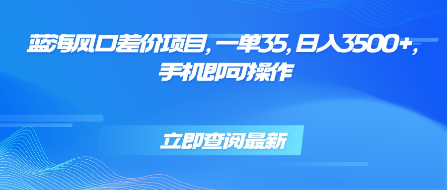 蓝海风口差价项目，一单35，日入3500+，手机即可操作-旺仔资源库