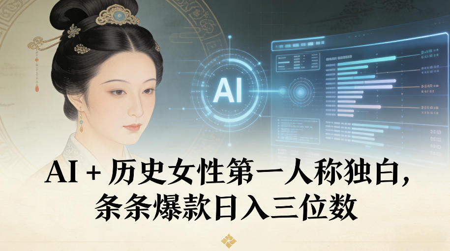 AI+历史女性第一人称独白，条条爆款日入三位数-旺仔资源库