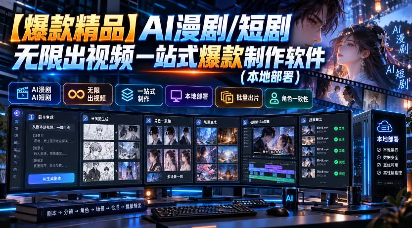 【爆款精品】AI漫剧/短剧无限出视频一站式爆款制作软件(本地部署)-旺仔资源库