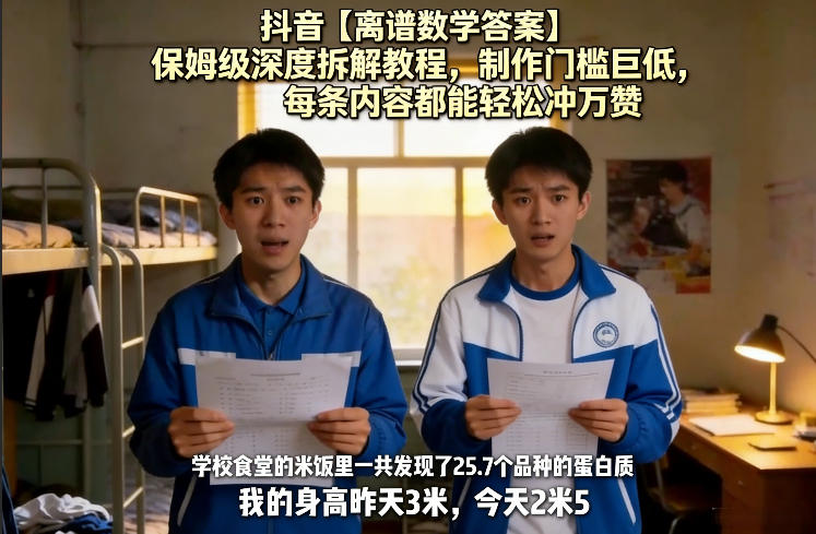抖音【离谱数学答案】保姆级深度拆解教程，制作门槛巨低，每条内容都能轻松冲万赞，附详细步骤-旺仔资源库