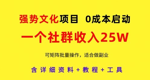 强势文化项目，一个社群收入25个W，0成本启动，可矩阵批量操作，原创详细实操教程-旺仔资源库
