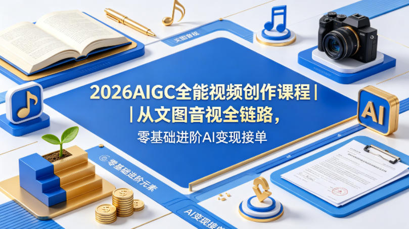 2026AIGC全能视频创作课程｜从文图音视全链路，零基础进阶AI变现接单-旺仔资源库