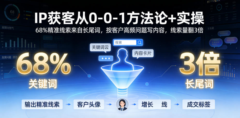 IP获客从0-1方法论+实操,68%精准线索来自长尾词,按客户高频问题写内容,线索量翻3倍-旺仔资源库