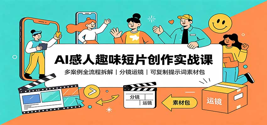 AI感人趣味短片创作实战课:多案例全流程拆解,分镜运镜,可复制提示词素材包-旺仔资源库