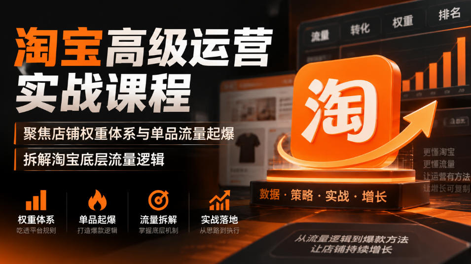 淘宝高级运营实战课程，聚焦店铺权重体系与单品流量起爆，拆解淘宝底层流量逻辑-旺仔资源库