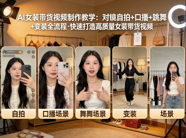 AI女装带货视频制作教学，对镜自拍、口播、跳舞、变装全流程，快速打造高质量女装带货视频-旺仔资源库