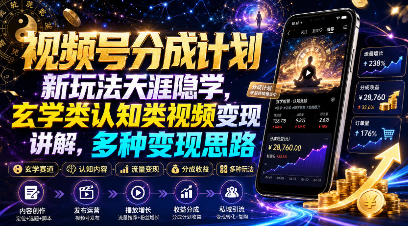视频号分成计划新玩法天涯隐学，玄学类认知类视频变现讲解，多种变现思路-旺仔资源库