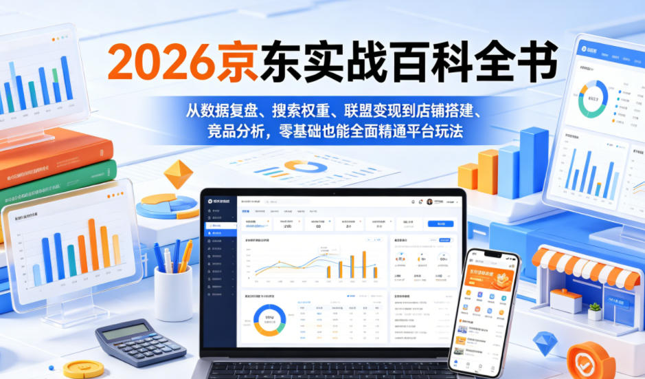 2026京东实战百科全书，从数据复盘、搜索权重、联盟变现到店铺搭建、竞品分析，零基础也能全面精通平台玩法-旺仔资源库