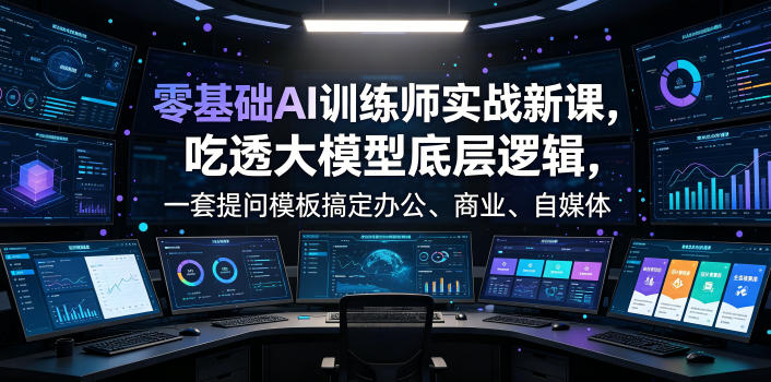 零基础AI训练师实战课,吃透大模型底层逻辑,一套提问模板搞定办公、商业、自媒体、设计、生活全场景AI落地应用-旺仔资源库