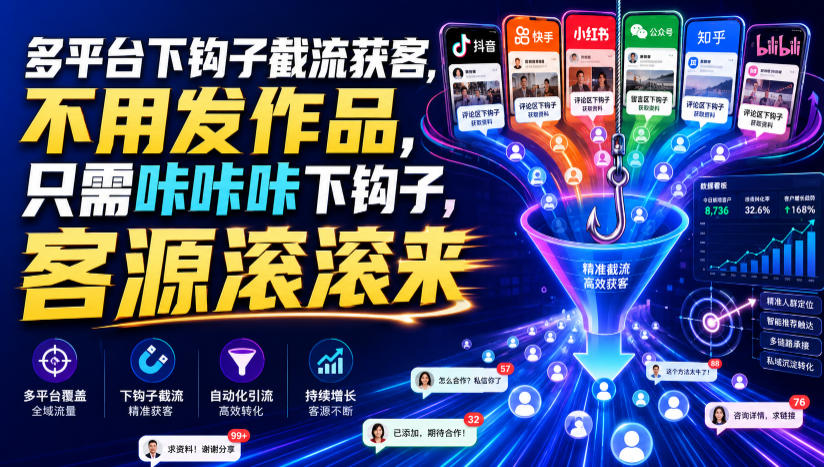多平台下钩子截流获客,不用发作品,只需咔咔咔下钩子,客源滚滚来-旺仔资源库
