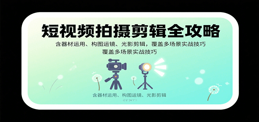 短视频拍摄剪辑全攻略：含器材运用、构图运镜、光影剪辑，覆盖多场景实战技巧-旺仔资源库