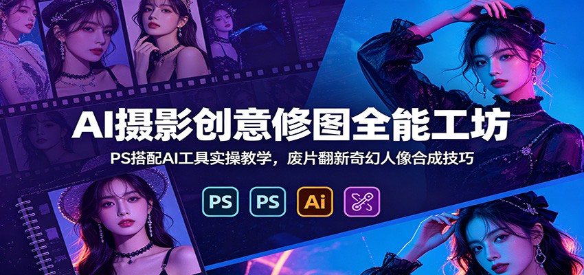 AI摄影创意修图全能工坊：PS搭配AI工具实操教学，废片翻新奇幻人像合成技巧-旺仔资源库