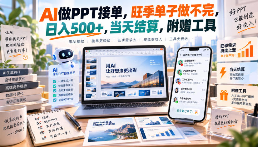 AI做PPT接单，旺季单子做不完，日入500+，当天结算，附赠工具【揭秘】-旺仔资源库