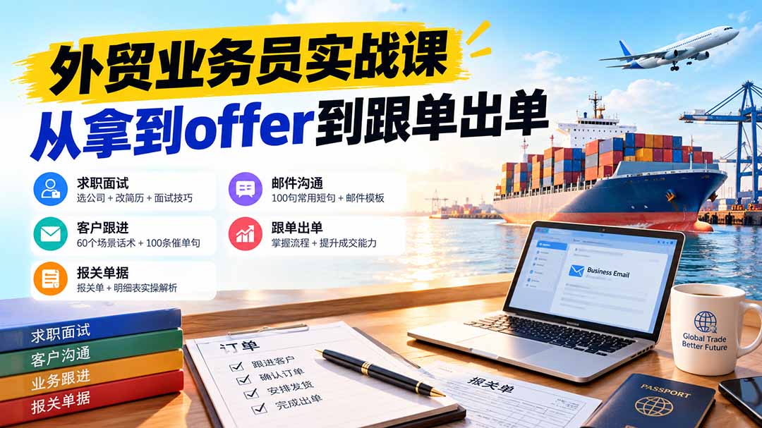 外贸业务员从求职到出单实战课:教你筛选优质公司、优化简历、应对面试、客户跟进催单及出口报关操作篇-旺仔资源库