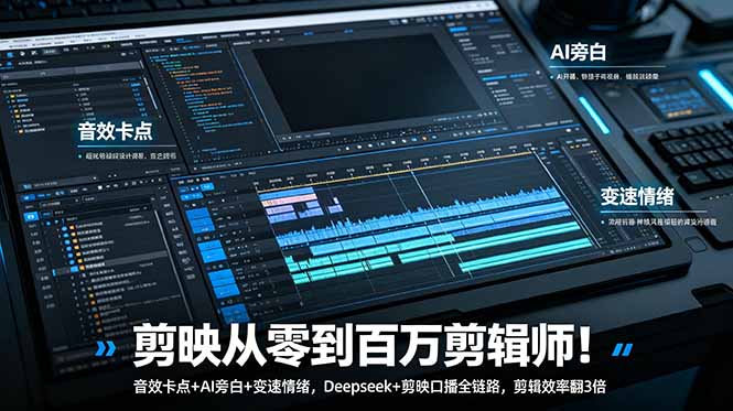 剪映从零到百万剪辑师!音效卡点+AI旁白+变速情绪,Deepseek+剪映口播全链路,剪辑效率翻3倍-旺仔资源库
