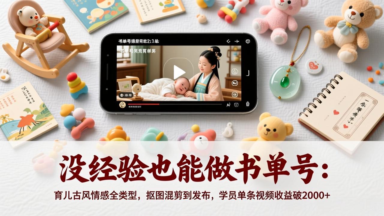 没经验也能做书单号：育儿古风情感全类型，抠图混剪到发布，学员单条视频收益破2000+-旺仔资源库