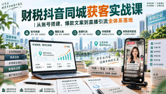 财税抖音同城获客实战课｜从账号搭建、爆款文案到直播引流全体系落地-旺仔资源库