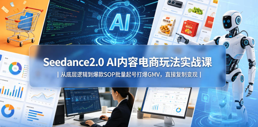 Seedance2.0 AI内容电商玩法实战课｜从底层逻辑到爆款SOP批量起号打爆GMV，直接复制变现-旺仔资源库