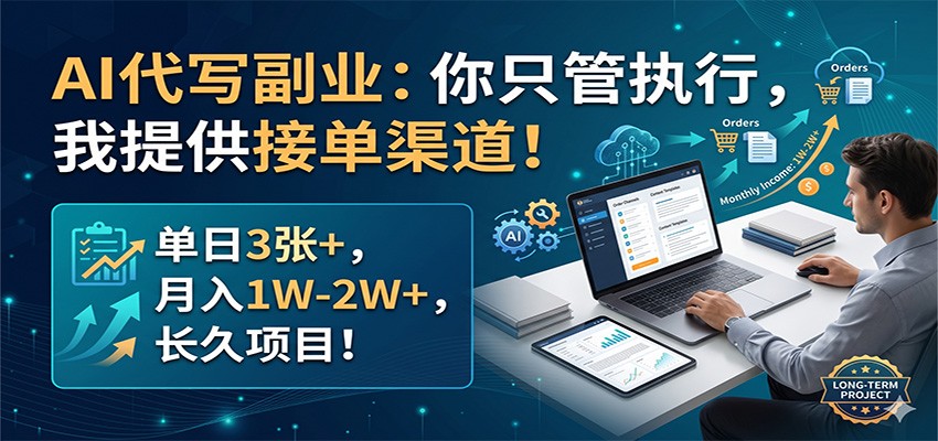 AI代写副业：你只管执行，我提供接单渠道！单日3张+，月入1W-2W+，长久项目-旺仔资源库