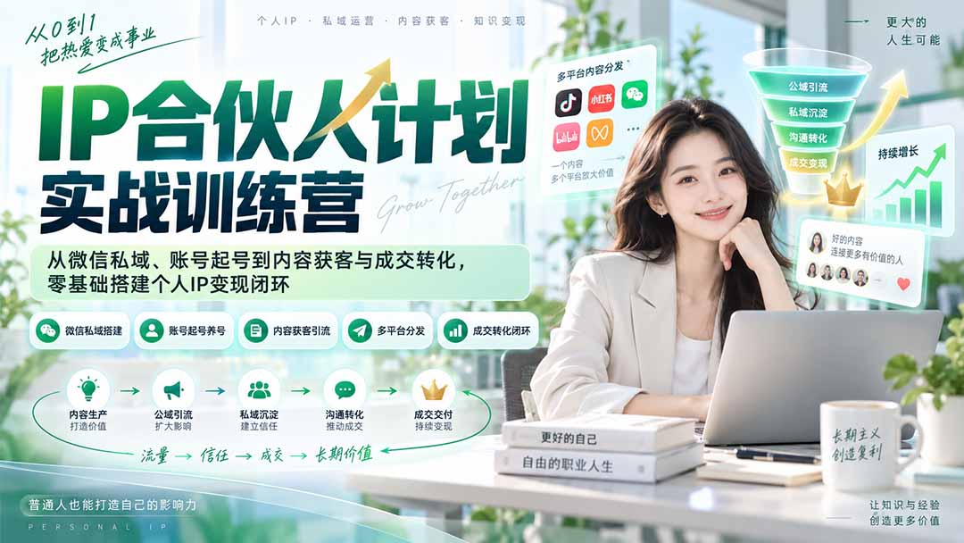 IP合伙人计划实战训练营-更新:从微信私域、账号起号到内容获客与成交转化,零基础搭建个人IP变现闭环-旺仔资源库