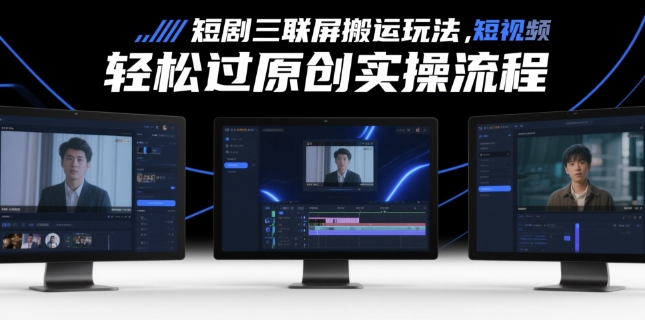 短剧三联屏搬运玩法，短剧搬运轻松过原创实操流程-旺仔资源库
