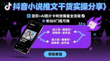 抖音小说推文干货实操分享，混剪+AI图片卡特效爆量全流程，0粉丝0门槛可做-旺仔资源库
