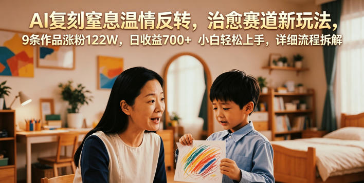 AI复刻窒息温情反转,治愈赛道新玩法,9条作品涨粉122W,日收益700+ 小白轻松上手,详细流程拆解-旺仔资源库