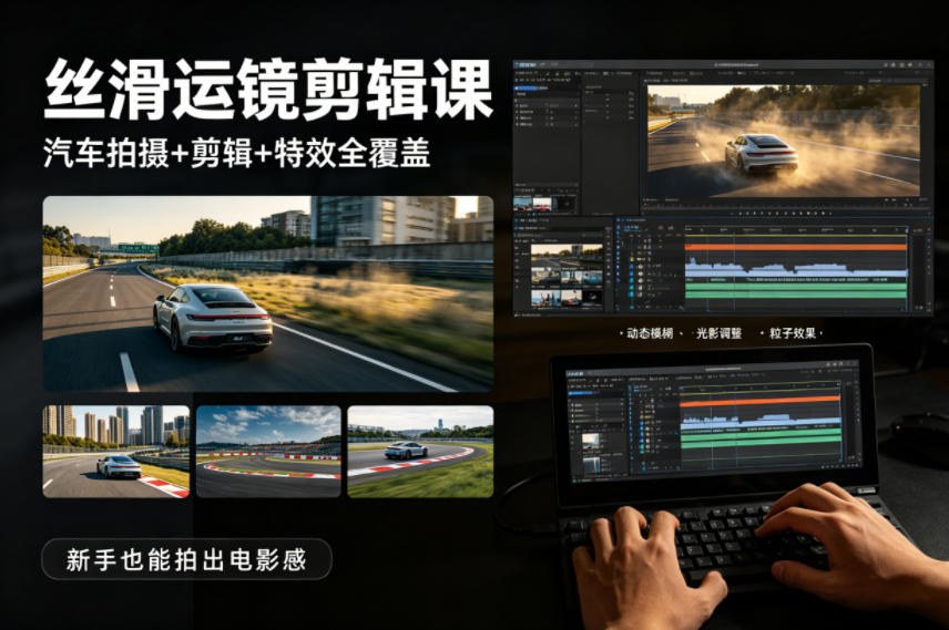 大叔丝滑运镜剪辑课,汽车拍摄+剪辑+特效全覆盖,新手也能拍出电影感-旺仔资源库