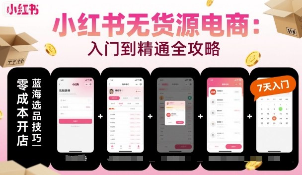 小红书无货源电商，入门到精通，开店+选品+笔记+剪辑+赛道+内容-旺仔资源库