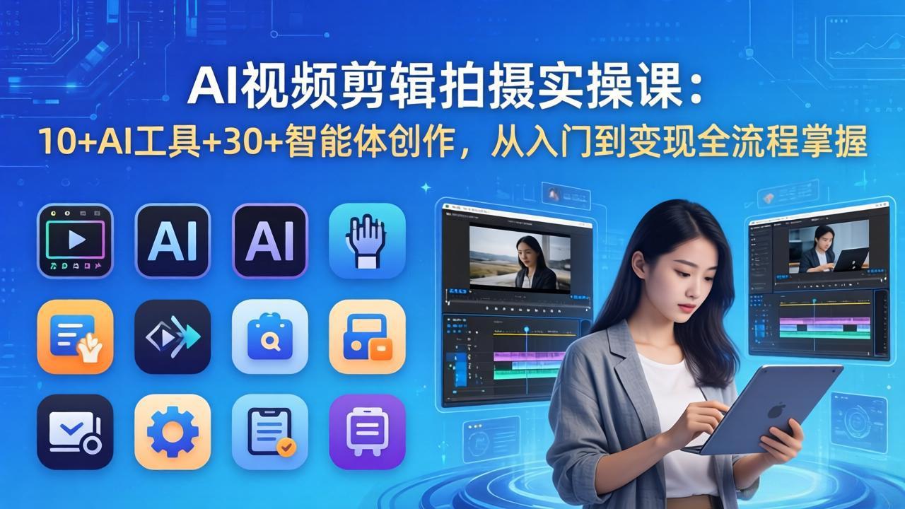 AI 视频剪辑拍摄实操课：10+AI工具+30+智能体创作，从入门到变现全流程掌握-旺仔资源库
