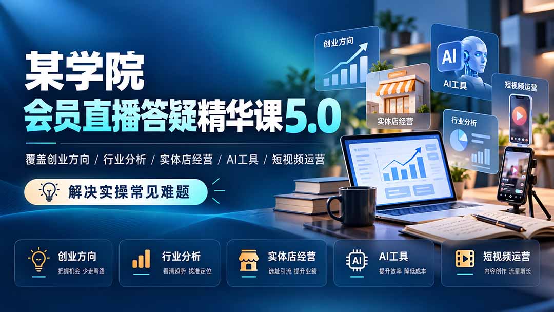 某学院会员直播答疑精华课5.0:覆盖创业方向、行业分析、实体店经营、AI工具和短视频运营,解决实操常见难题!-旺仔资源库