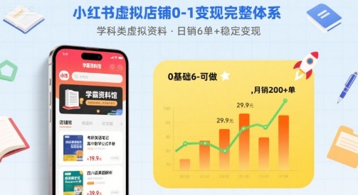 小红书虚拟店铺0-1变现完整体系：卖学科类虚拟资料，一天6张+，很稳定【已完结】-旺仔资源库