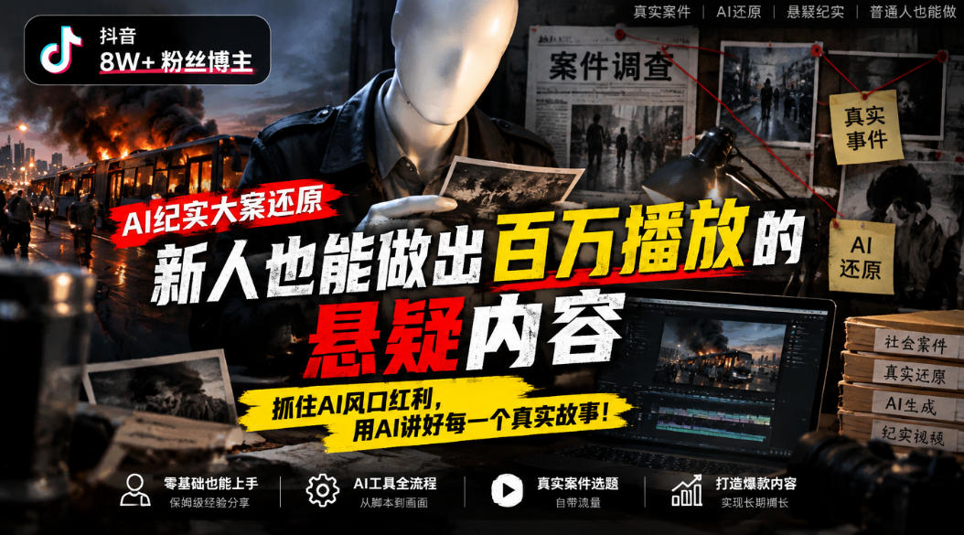 抖音8W粉丝博主的AI纪实大案还原教学,新人也能做出百W播放的悬疑内容,抓住AI风口红利,用AI讲好每一个真实故事(更新1014)-旺仔资源库
